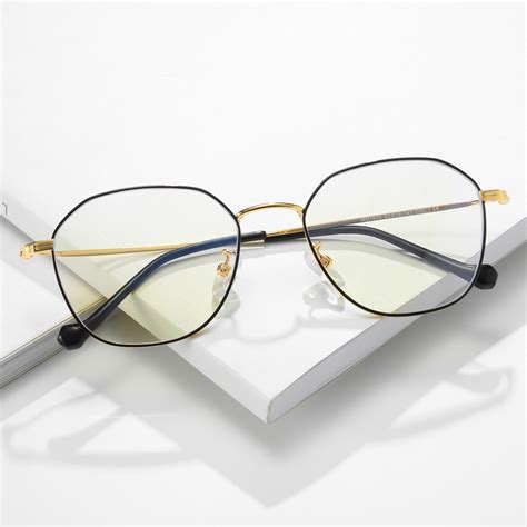 Tr90 Anti Blue Ray Eyeglasses Thin Gold Metal Prescription Eyewear Frame Black Lightweight