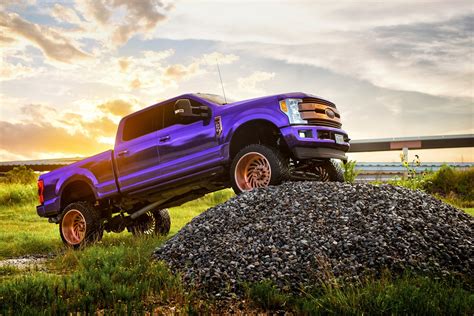 Purple Madness Lifted Ford F250 With Fuel Wheels And Custom Vinyl Wrap