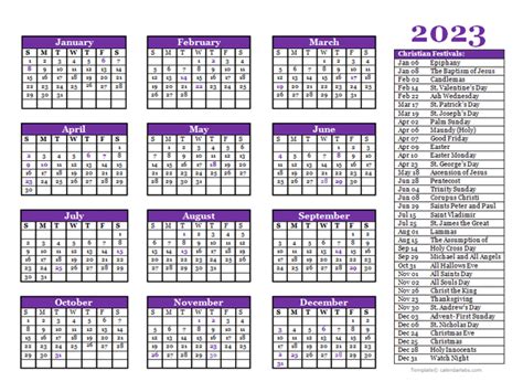 2023 Christian Festivals Calendar Template Free Printable Templates