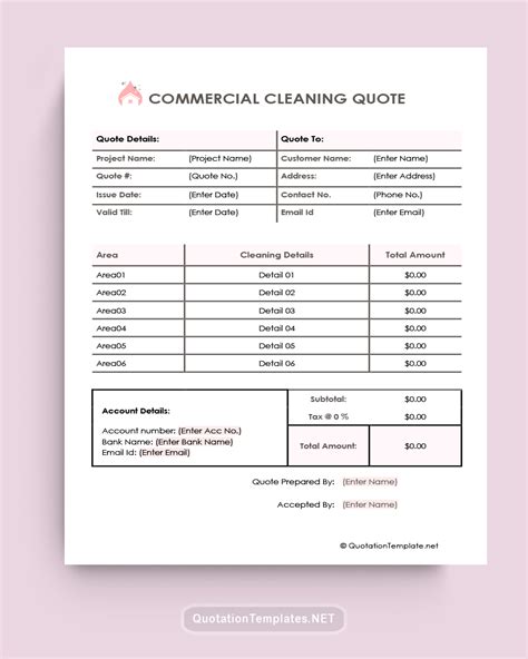 Commercial Cleaning Quote Templates Word Excel PDF Google Docs Google Sheets