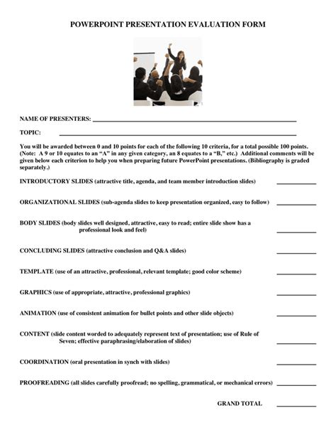 Group Oral Presentation Evaluation Form In Word And Pdf Formats Page