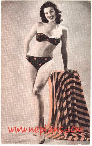 arcade pinup brunette in polka dot bikini 1940 50s burlesque mara corday