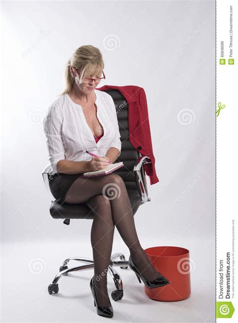 Secretary Sat On An Office Chair Stock Image Image Of Secductive
