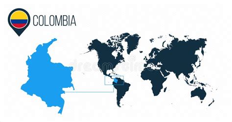 Colombia, méxico, chile, argentina, brasil, ecuador, perú, bolivia, paraguay, venezuela, uruguay y toda centroamérica (incluye caribe). Colombia Map Located On A World Map With Flag And Map ...