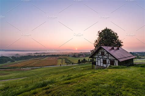 Beautiful Sunrise Containing Cottage Nature And Background High
