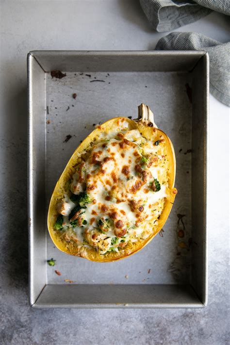 Chicken And Broccoli Stuffed Spaghetti Squash Video The Forked Spoon