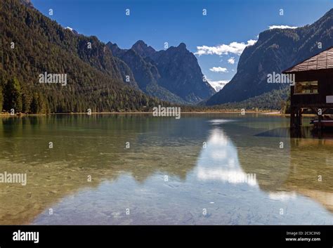 Lake Dobbiaco South Tyrol In Autumn Stock Photo Alamy
