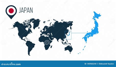 Japan Map Located On A World Map With Flag And Map Pointer Or Pin