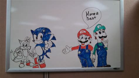 Mario Luigi Sonic And Tails On White Board 03 2 By Blazeleedragon On