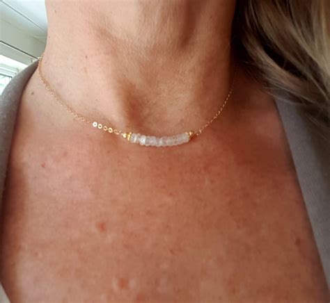 18K Gold Fill Moonstone Necklace Choker Or Sterling Silver Real Tiny