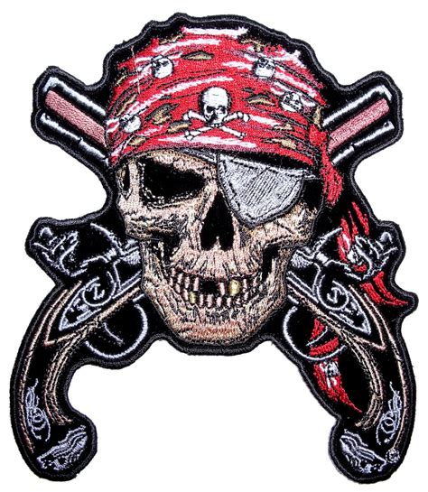 Colorful Pirate Skull Crossed Guns Pistols Large Embroidered Biker