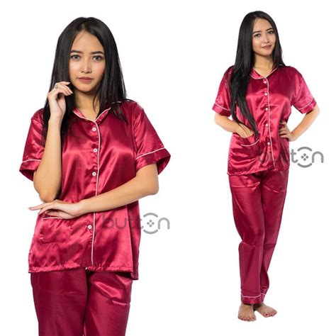 Jual Baju Tidur Piyama Sleepwear Satin Polos Wanita Dewasa Di Lapak