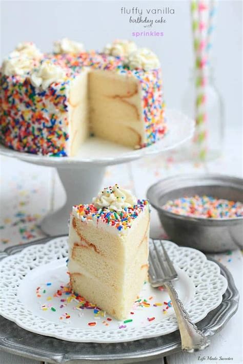 Fluffy Vanilla Birthday Cake With Sprinkles Life Made Sweeter