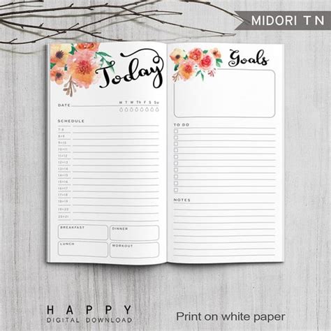 Printable Inserts Daily Planner Midori Daily Spreadsheet Etsy