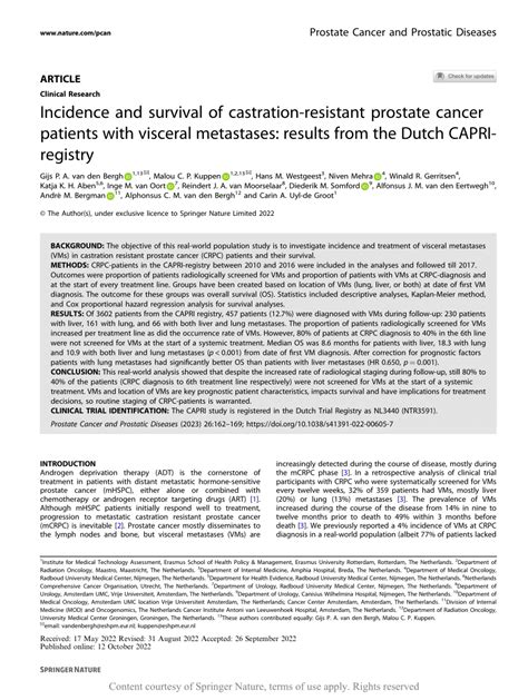 incidence and survival of castration resistant prostate cancer patients with visceral metastases