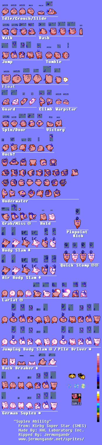 Snes Kirby Super Star Kirbys Fun Pak Suplex Kirby The Spriters