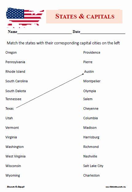 50 States And Capitals Matching Worksheet In 2020 With Images