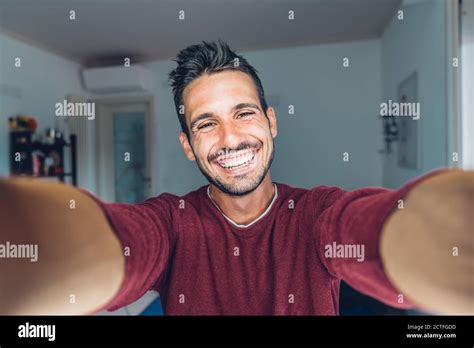 Happy Handsome Young Man Taking A Selfie At Home Positive Guy Smiling