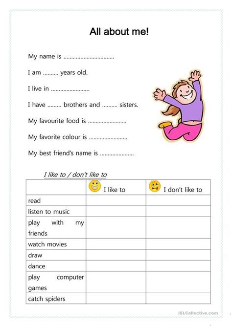 All About Me English Esl Worksheets For Distance Learning And