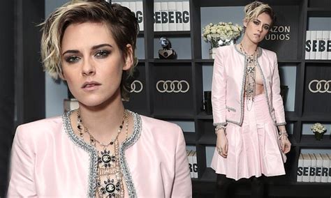 Kristen Stewart Goes Braless Under A Tailored Pink Co Ord As She