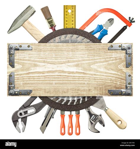 Carpentry Construction Background Tools Underneath The Wood Plank