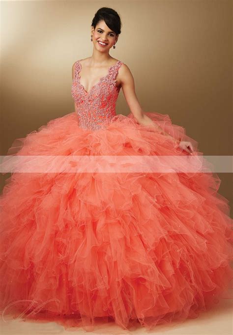 Sweet Dresses Quinceanera Dresses Coral Plus Size Masquerade Ball Gowns Party Lace Cheap