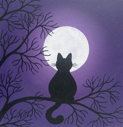 Black Cat In The Moonlight Painting Moonlight Painting Easy Canvas