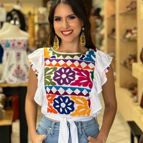 Floral Hand Embroidered Mexican Peplum Blouse Traditional Etsy