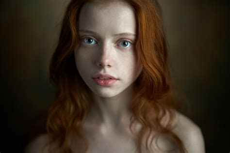 Wallpaper Face Women Redhead Long Hair Bare Shoulders Wavy Hair