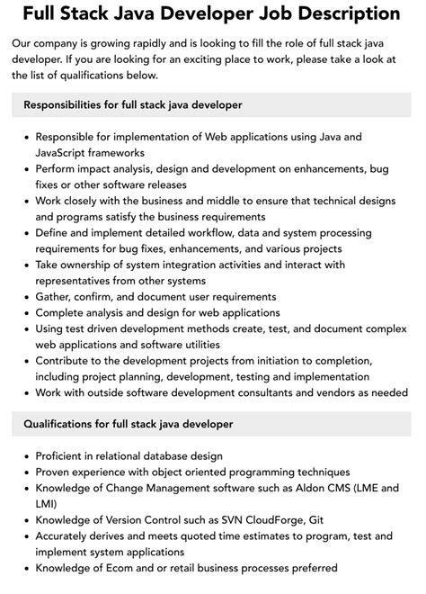 Full Stack Java Developer Job Description Velvet Jobs