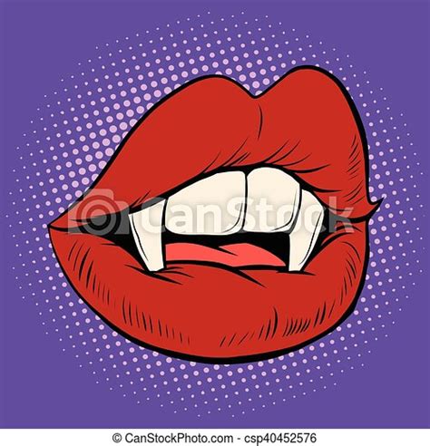Sexy Halloween Vampire Mouth Female Pop Art Retro Vector Illustration