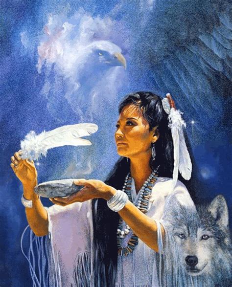 A Native American Woman Holding A Plate With A Wolf In The Background And An Eagle Flying Over