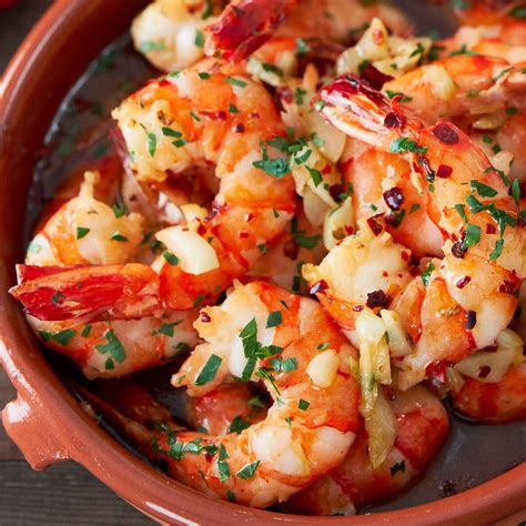 Cocinar Una Comida Promedio Obtener Cazuela Gambas Al Ajillo Color Trampolín Celestial