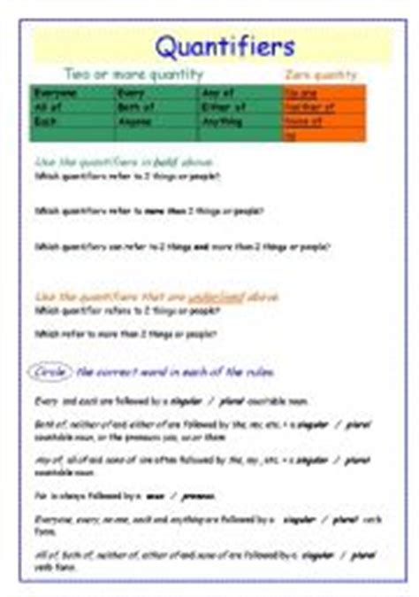 The chart below shows which type of noun goes with which quantifier. Quantifiers - worksheet by missjosifek