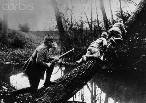 Three German Sharpshooters Climb A Tree At The Aisne River In Northern