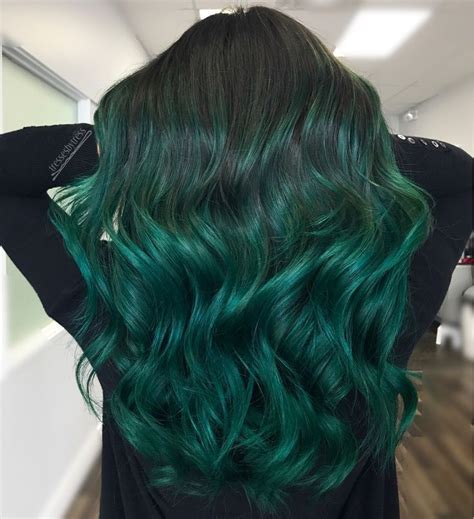 Emerald Green Balayage Ombré Dark Green Hair Green Hair
