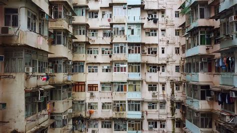 Aerial Drone Old Apartment Complex In Hong Kong China Stock Footage