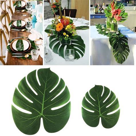 12 Pcsset New Artificial Tropical Palm Leaves For Hawaiian Luau Party
