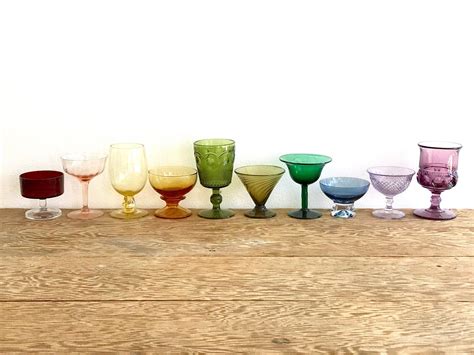 Rainbow Glass Goblet Set Of 10 Vintage Colored Glass Party Cups Serving For 10 Rainbow