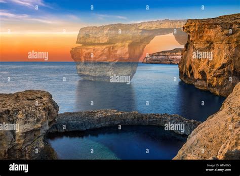 Gozo Malta The Beautiful Azure Window A Natural Arch And Famous