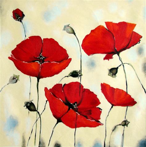 Canvas Print Of Oil Painting Red Poppies Flower Painting On High