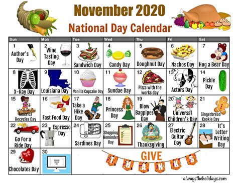 Free November Holiday National Food Holiday Printout 2021 Example
