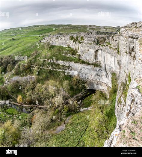 Malham Cove Famous Limestone Geological Outcrop In The North Yorkshire