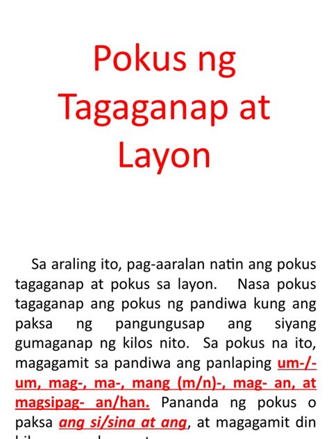 Pokus Ng Tagaganap At Layon Pdf