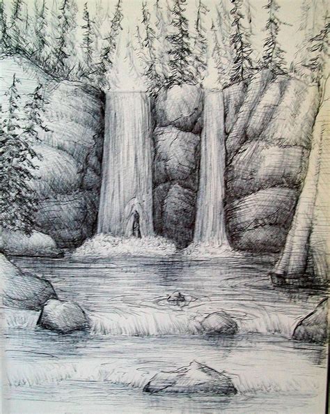 Waterfall By Georges St Pierre In 2022 Waterfall Drawing Landscape