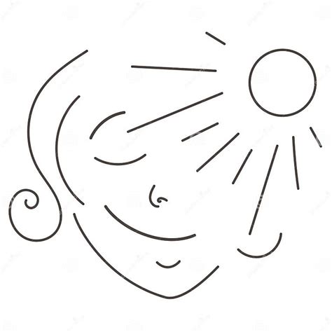 Happy Sunny Smile Sun Rays Continuous Line Art Abstract Woman Face