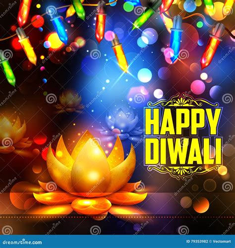 Burning Diya On Happy Diwali Holiday Background For Light Festival Of