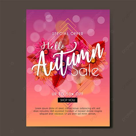 Autumn Sale Poster Or Banner Flyer With Leaves And Flowers Background