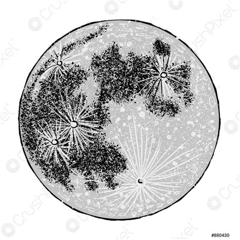 Realistic Full Moon Drawing Vintage Engraving Astrology Or Astronomy