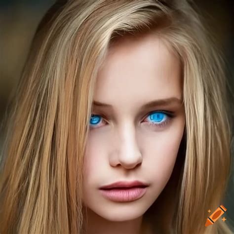 Portrait Of A Beautiful French Woman With Blond Hair And Blue Eyes